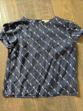 Brooks Brothers Navy Floral Print Short Sleeve Blouse